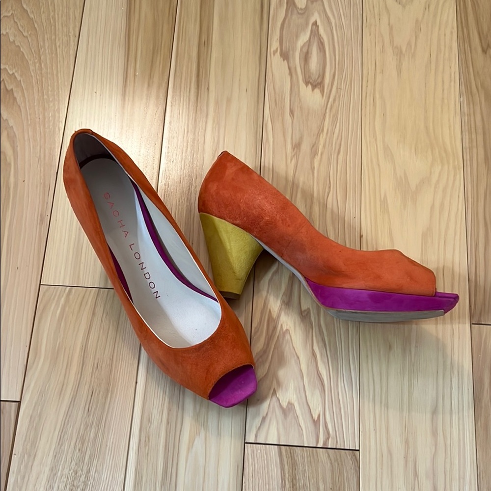Sasha London multicolor Peep Toe suede Heels